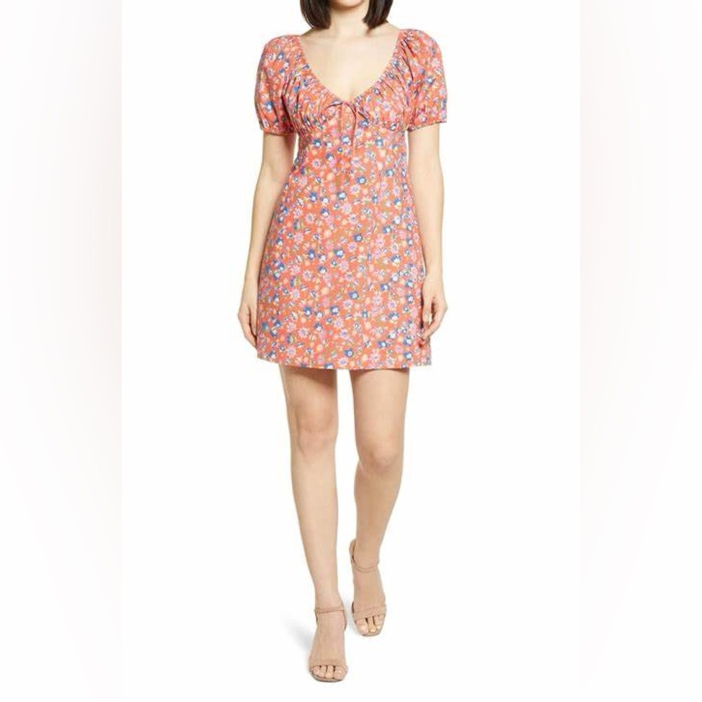 Wayf Cruz Floral Mini Dress Orange